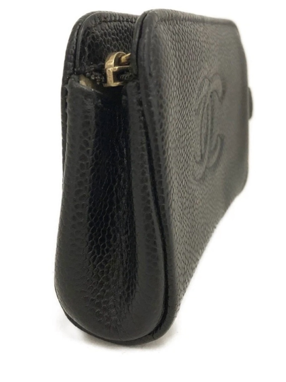Beautiful Chanel Black Caviar Leather Zip Pouch Cosmetic Card Case Authentic View 3
